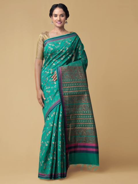 

Unnati Silks Green Silk Cotton Chanderi Saree
