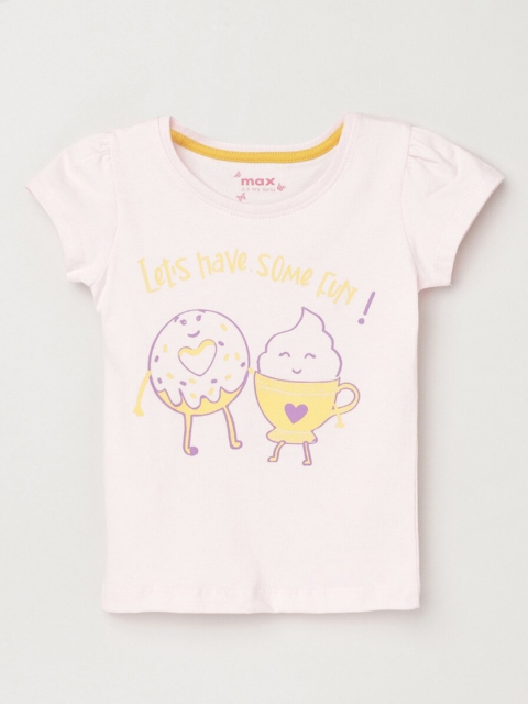 

max Girls Pink Printed Puff Sleeves T-shirt