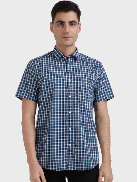 

ColorPlus Men Blue Tailored Fit Checked Casual Shirt