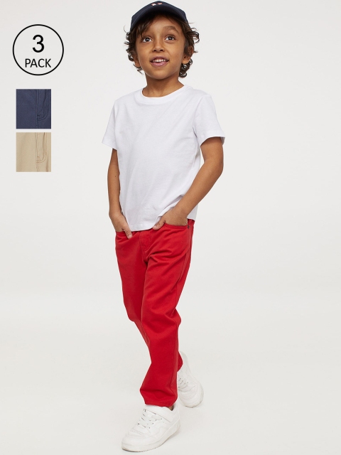 

H&M Boys 3-Pack Slim Fit Twill Trousers, Red