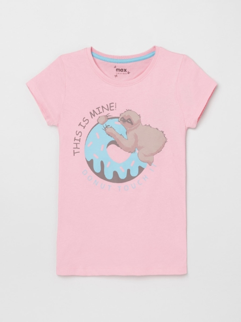 

max Girls Pink & Blue Graphic Printed T-shirt