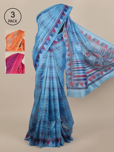 

Pothys Pack Of 3 Jute Silk Sarees, Blue