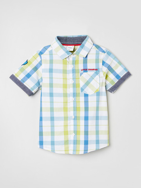 

max Boys White & Blue Regular Fit Checked Casual Shirt