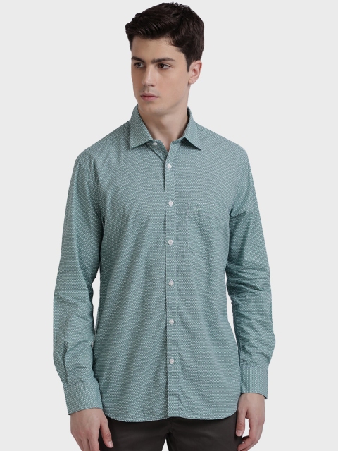 

ColorPlus Men Green Tailored Fit Striped Casual Shirt