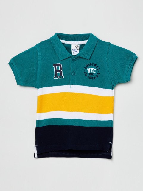 

max Boys Teal Blue & Yellow Colourblocked Polo Collar T-shirt