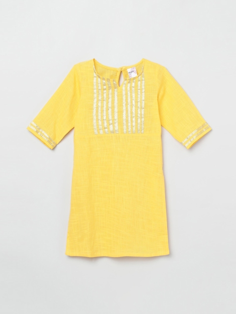 

max Girls Yellow Ethnic Motifs Yoke Design Gotta Patti Kurta