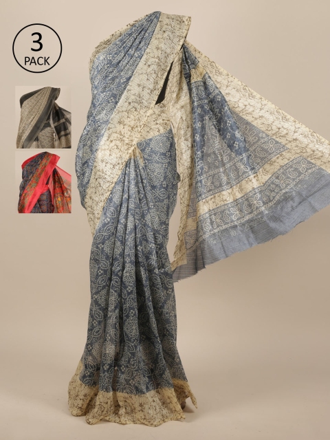 

Pothys Pack of 3 Floral Jute Silk Saree, Grey