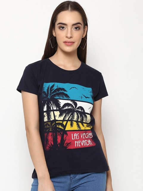 

V2 Value & Variety Women Navy Blue Pure Cotton Regular Top
