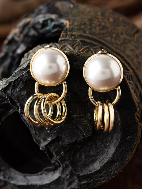 

E2O Gold & White Geometric Studs Earrings
