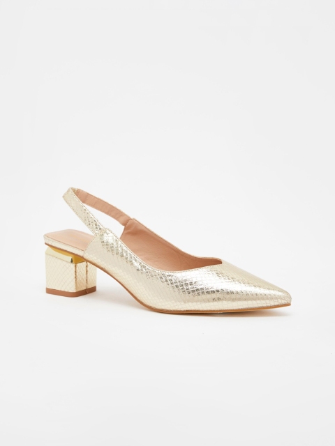 

shoexpress Gold Textured Block Mules