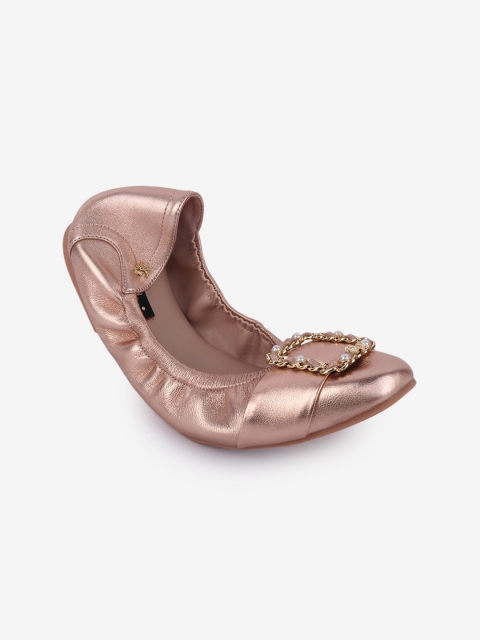 

LYN Women Rose Gold-Toned Solid Ballerinas with Embellished Detail