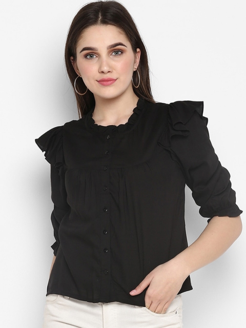 

FOSH Black Ruffles Shirt Style Top