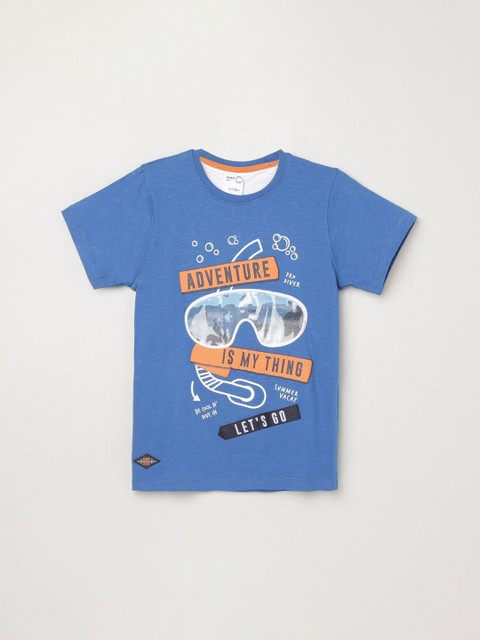 

max Boys Blue Typography Printed T-shirt