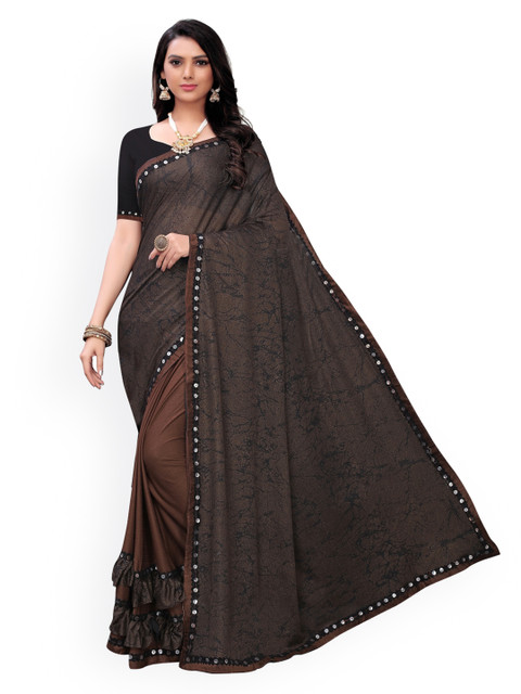 

KALINI Brown & Black Sequinned Silk Blend Half and Half Saree