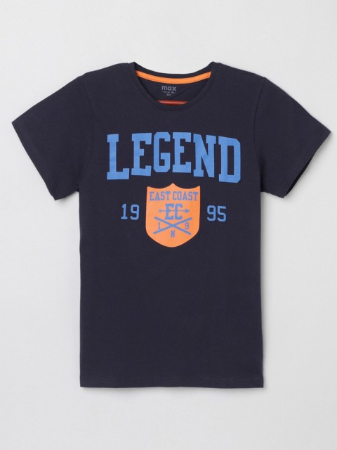

max Boys Navy Blue Typography Printed T-shirt
