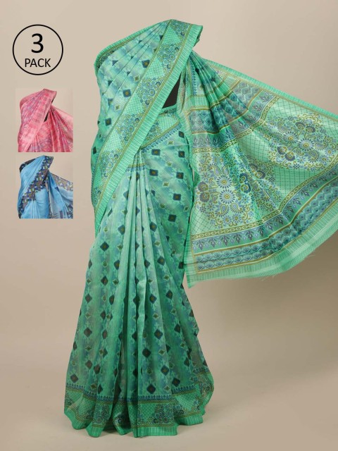 

Pothys Pack Of 3 Jute Silk Saree, Green