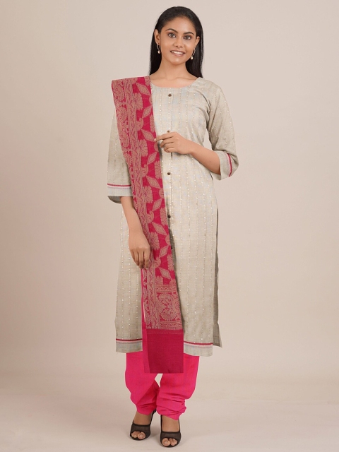 

Pothys Cream & Pink Unstitched Dress Material