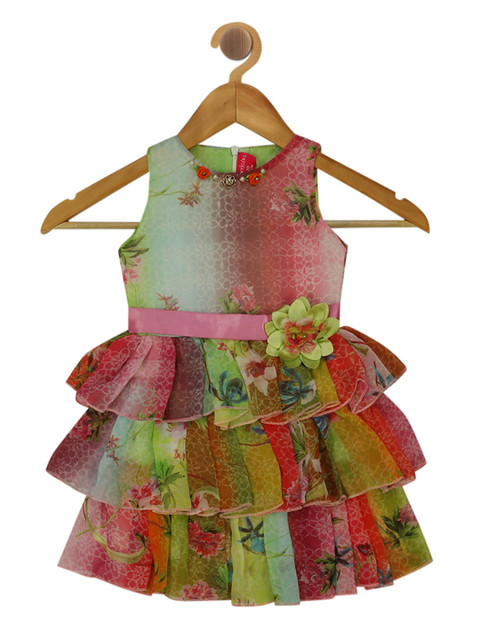

Tiny Girl Pink Floral Layered Chiffon Dress