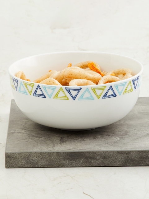 

Home Centre White & Blue Geometric Printed Cereal Serving Bowl