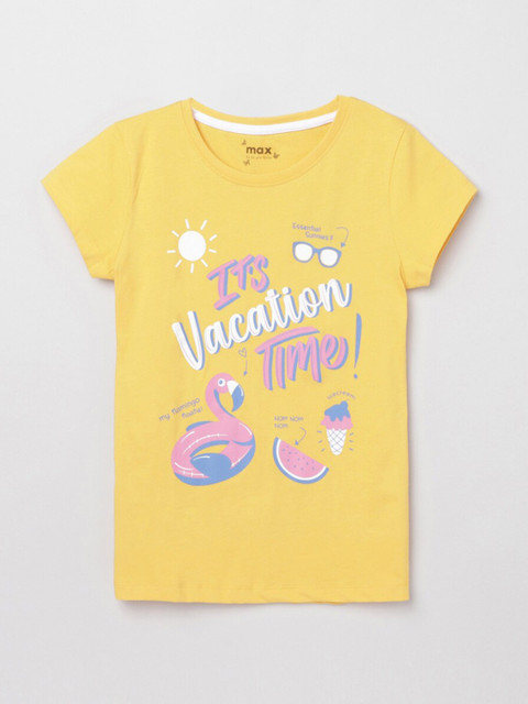 

max Girls Yellow Typography Printed T-shirt