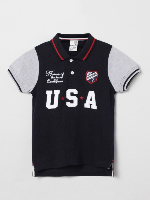 

max Boys Blue Typography Polo Collar Applique T-shirt