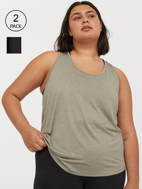 

H&M+ Women 2-Pack Sports Vest Tops, Black
