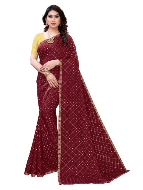 

KALINI Maroon Foil Printed Poly Silk Saree