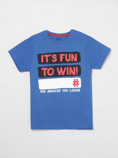 

max Boys Blue Typography Printed T-shirt