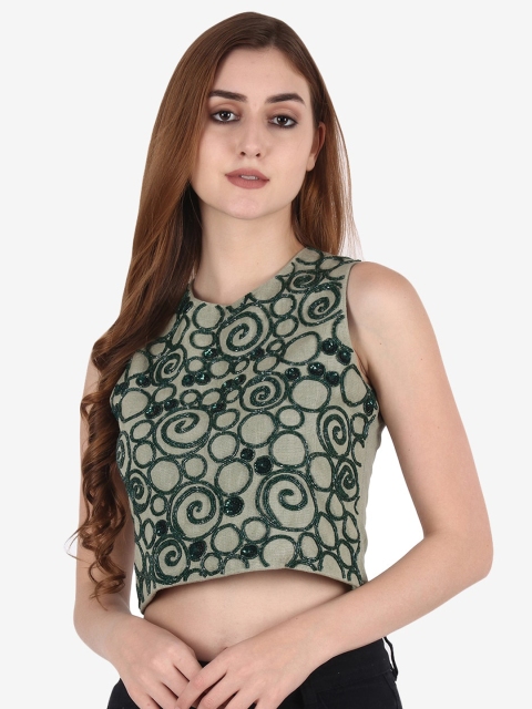 

Diwaah Green Embellished Regular Cotton Crop Top