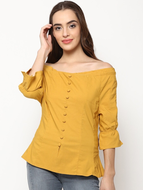 

V2 Value & Variety Mustard Off-Shoulder Regular Top