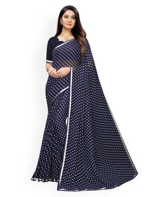 

KALINI Navy Blue & White Patchwork Saree