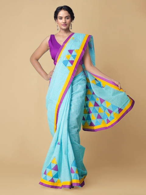 

Unnati Silks Blue Pure Cotton Baluchari Saree