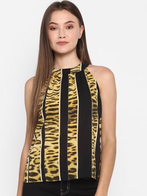 

FOSH Black & Yellow Halter Neck Regular Top