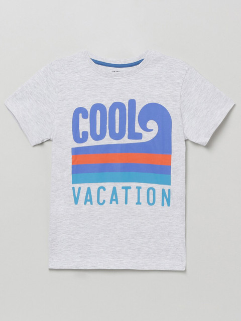 

max Boys Grey Melange Typography Printed T-shirt