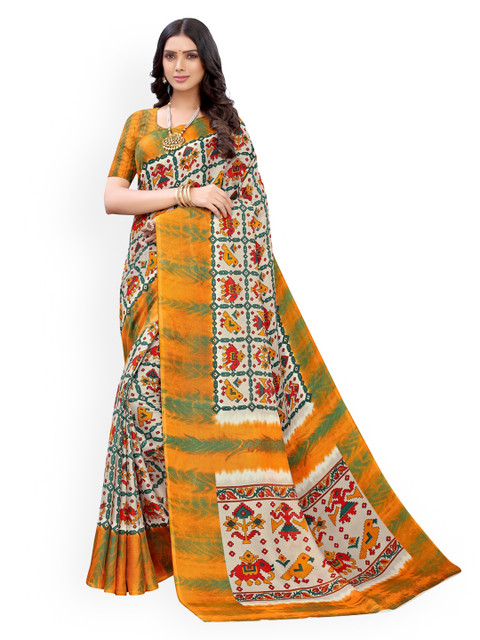 

KALINI White Printed Jute Cotton Saree