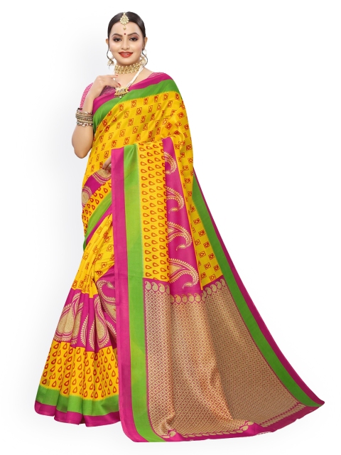 

KALINI Yellow & Pink Paisley Art Silk Saree