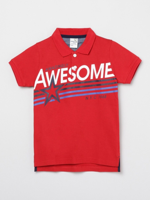 

max Boys Red Typography Printed Polo Collar T-shirt