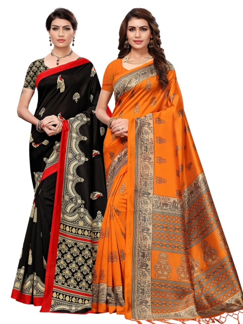 

KALINI Pack Of 2 Ethnic Motifs Art Silk Saree, Orange