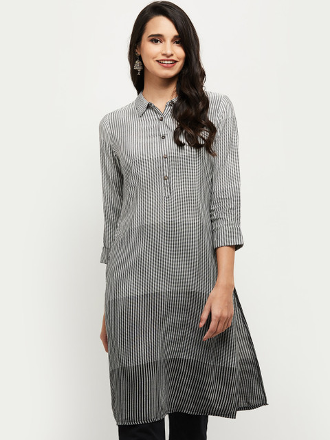 

max Women Black Striped Pathani Kurta