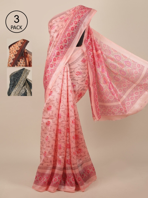 

Pothys Pack of 3 Ethnic Motifs Jute Silk Saree, Pink