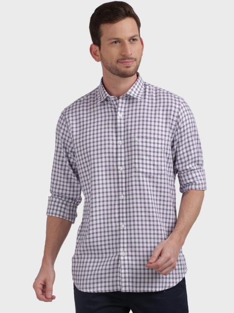 

ColorPlus Men White & Purple Tailored Fit Checked Cotton Casual Shirt