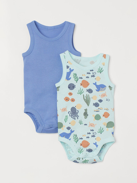 

H&M Boys 2-Pack Sleeveless Bodysuits, Green