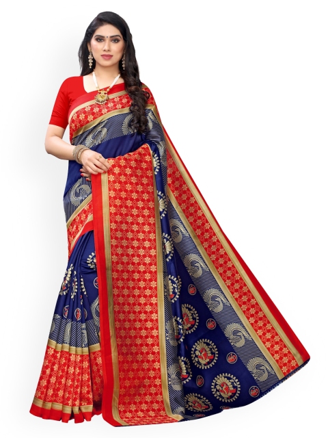 

KALINI Navy Blue Printed Embroidered Saree