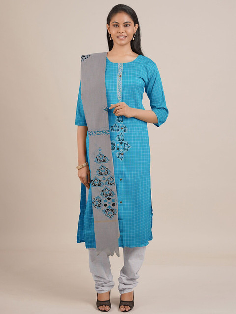

Pothys Blue & Grey Printed Unstitched Dress Material