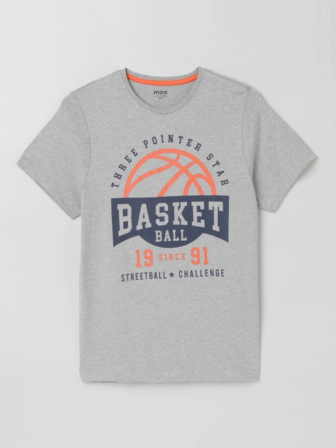 

max Boys Grey Typography NA Printed Applique T-shirt NA