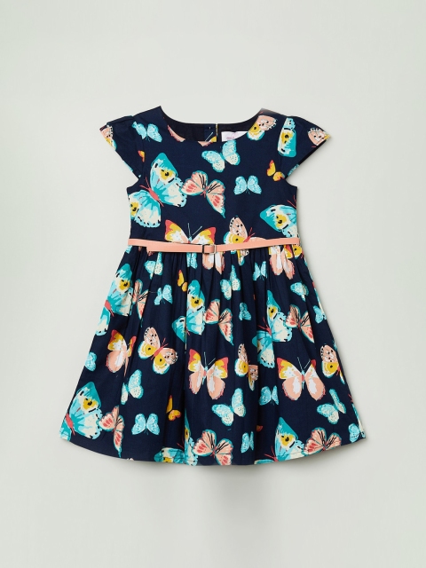 

max Girls Blue Printed Cotton Fit and Flare Dress