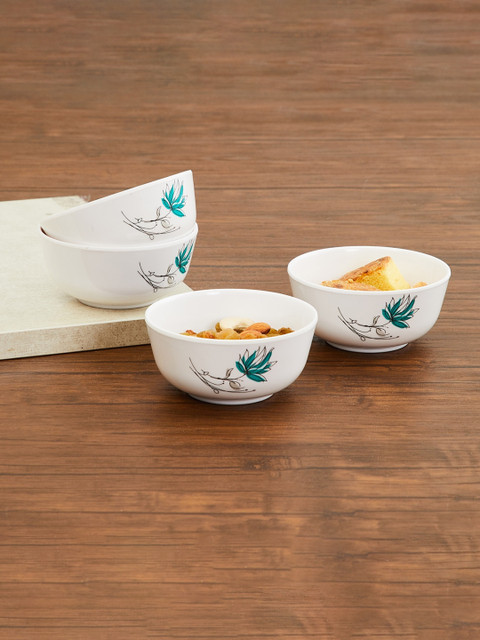 

Home Centre Set Of 4 White & Green Floral Printed Serving Bowl