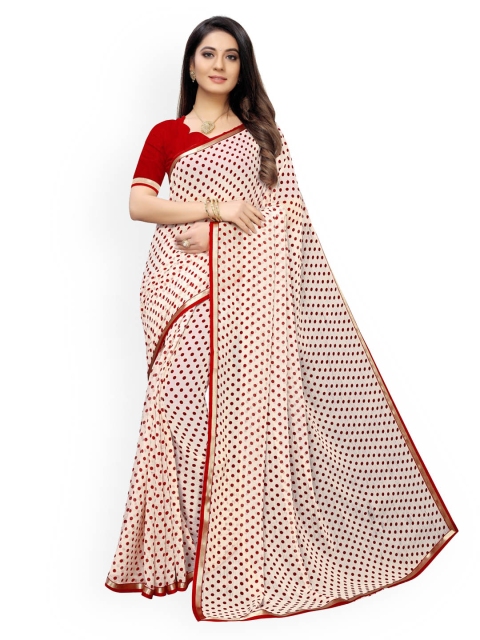 

KALINI Off White & Red Zari Poly Chiffon Saree