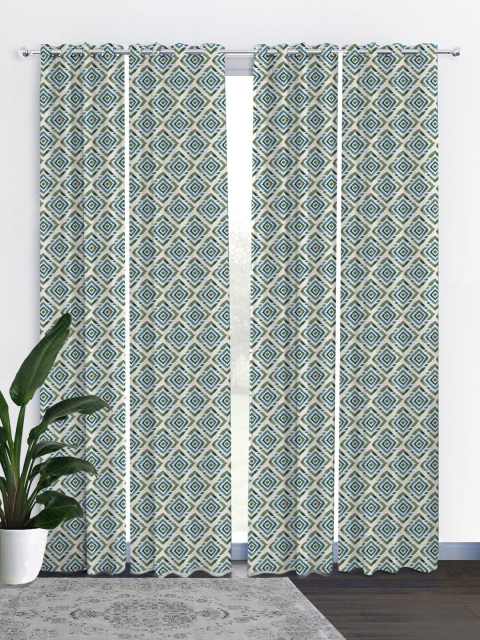 

HOUZZCODE White & Blue Set of 4 Long Door Blackout Curtains