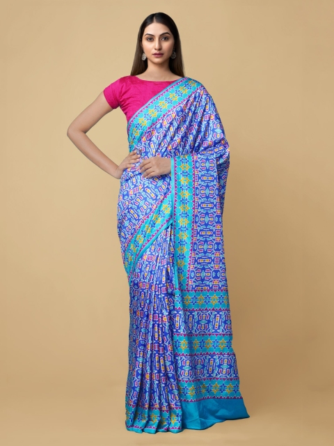 

Unnati Silks Blue Woven Design Block Print Handloom Saree